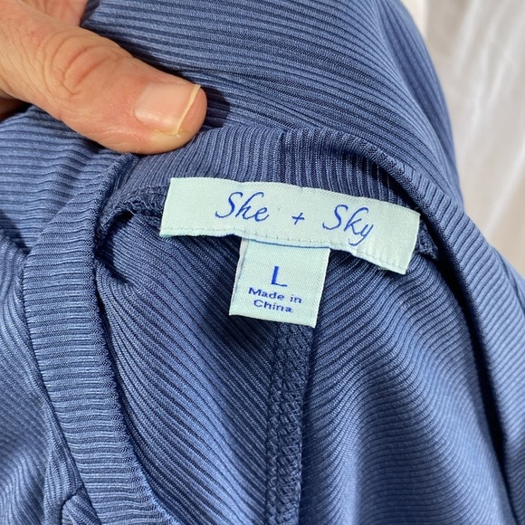 She + Sky Steel Blue Swing High Neck Tent Dress - Picture 5 of 6